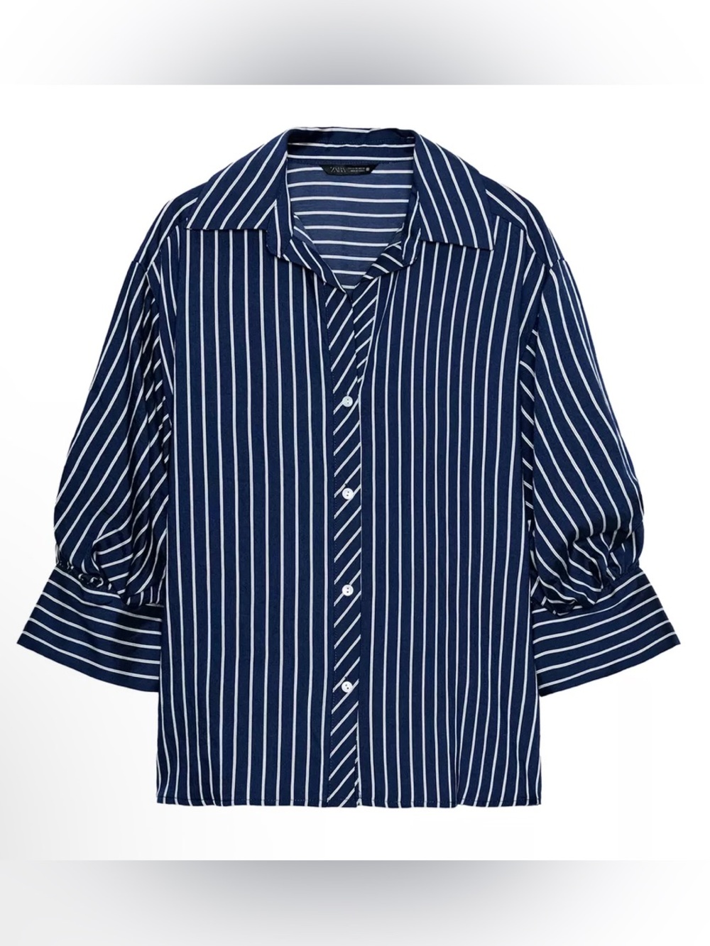 Zara Striped Puff Sleeve Shirt - Navy